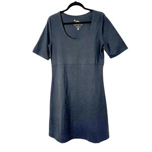 Sahalie | Black Stretch Cotton Blend Scoop Neck T-Shirt Dress, Large